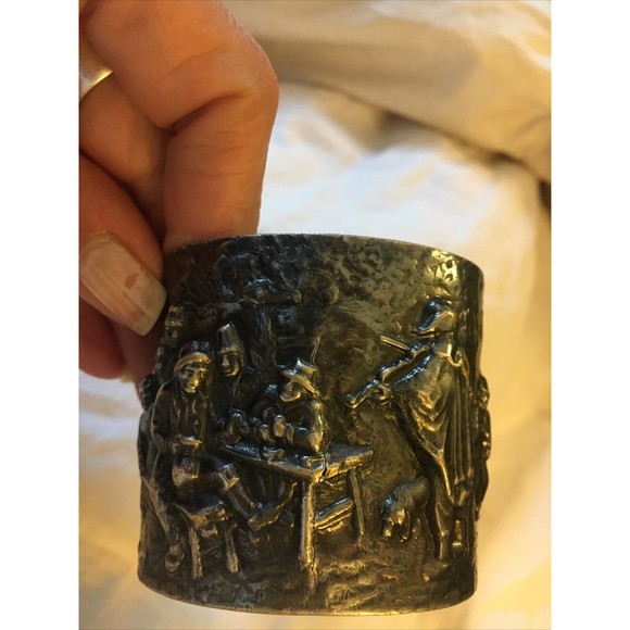 Vintage Hans Jensen Denmark Repousse Hammered Scene Silver Plated Cuff Bracelet - Picture 4 of 10